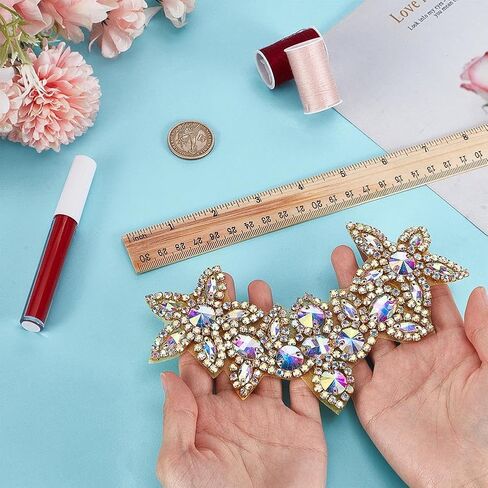 Fingerinspire Flower Flower Rhinestone Chaking 5.9x4.1inch Clear AB Rhinestone healshes with white back proch with on/sew on wedder bridal patches patch patch belt belt belt for diy decoration in Saudi Arabia