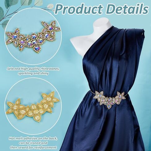 Fingerinspire Flower Flower Rhinestone Chaking 5.9x4.1inch Clear AB Rhinestone healshes with white back proch with on/sew on wedder bridal patches patch patch belt belt belt for diy decoration in Saudi Arabia