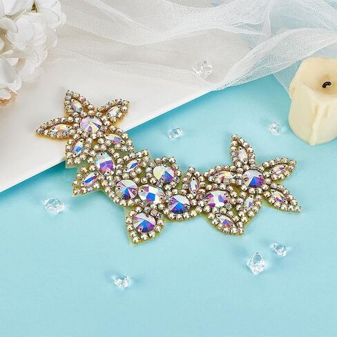Fingerinspire Flower Flower Rhinestone Chaking 5.9x4.1inch Clear AB Rhinestone healshes with white back proch with on/sew on wedder bridal patches patch patch belt belt belt for diy decoration in Saudi Arabia