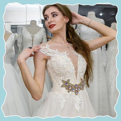Fingerinspire Flower Flower Rhinestone Chaking 5.9x4.1inch Clear AB Rhinestone healshes with white back proch with on/sew on wedder bridal patches patch patch belt belt belt for diy decoration in Saudi Arabia