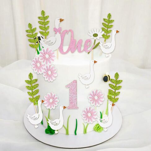 25pcs وردي واحد واحد سخيفة الكعكة عيد ميلاد الكعكة أعلى الكعكة أوزة الكعكة توبيبر سخيفة أوزة ديكور ديكور أوزة أول عيد ميلاد الزخارف لوازم اللوازم in Kuwait