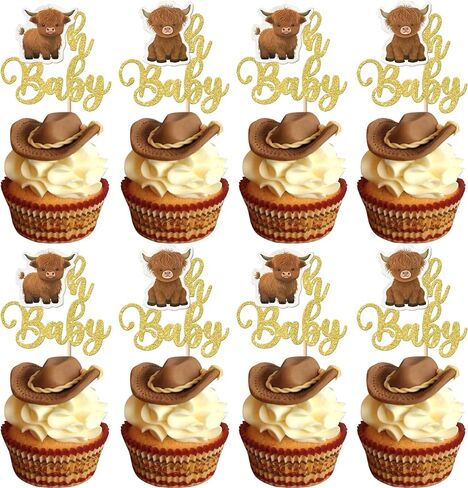 Rsstarxi 30 Pack Oh Baby Highland Cow Cupcake Toppers Highland Cow Baby Shower Decorations Cupcake Picks for Cow Baby Shower Birthday Party Cake Decorations Gold in Saudi Arabia