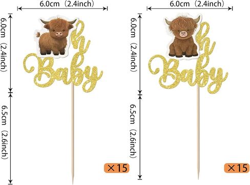 Rsstarxi 30 Pack Oh Baby Highland Cow Cupcake Toppers Highland Cow Baby Shower Decorations Cupcake Picks for Cow Baby Shower Birthday Party Cake Decorations Gold in Saudi Arabia