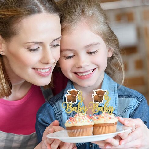 Rsstarxi 30 Pack Oh Baby Highland Cow Cupcake Toppers Highland Cow Baby Shower Decorations Cupcake Picks for Cow Baby Shower Birthday Party Cake Decorations Gold in Saudi Arabia