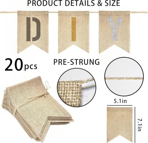 15 PCS Burlap Banner DIY Kit With 27 PCS Letter Stencil Banner Burlap Painting For Party Decorations Swallowtail Flags For Birthday in Kuwait