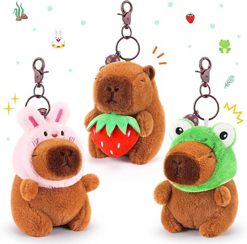 Achwishap 2PCS Capybara Plush Keychain,Cute Keychain Capybara Stuffed Animal,Soft Capybara Plush Toys Key Chain,Kawaii Plushie Weaving Hat Stuffed Toys for Kids Adults(Red Strawberry,Green Corn) in Kuwait