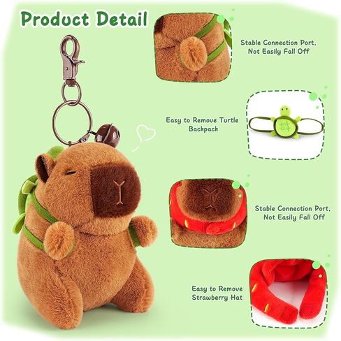 achwishap 2pcs capybara plush keykain ، keychain capybara capybara محشو بالحيوان ، ناعم capybara plush toys سلسلة مفاتيح ، Kawaii plushie ألعاب محشوة للأطفال البالغين عيد ميلاد (سلحفاة ، قبعة الفراولة) in Kuwait