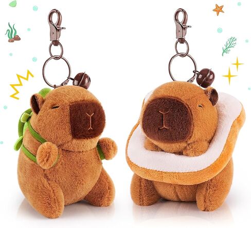 achwishap 2pcs capybara plush keykain ، keychain capybara capybara محشو بالحيوان ، ناعم capybara plush toys سلسلة مفاتيح ، Kawaii plushie ألعاب محشوة للأطفال البالغين عيد ميلاد (سلحفاة ، قبعة الفراولة) in Kuwait