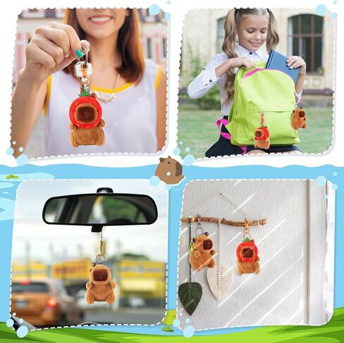 achwishap 2pcs capybara plush keykain ، keychain capybara capybara محشو بالحيوان ، ناعم capybara plush toys سلسلة مفاتيح ، Kawaii plushie ألعاب محشوة للأطفال البالغين عيد ميلاد (سلحفاة ، قبعة الفراولة) in Kuwait