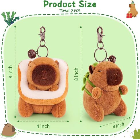 achwishap 2pcs capybara plush keykain ، keychain capybara capybara محشو بالحيوان ، ناعم capybara plush toys سلسلة مفاتيح ، Kawaii plushie ألعاب محشوة للأطفال البالغين عيد ميلاد (سلحفاة ، قبعة الفراولة) in Kuwait