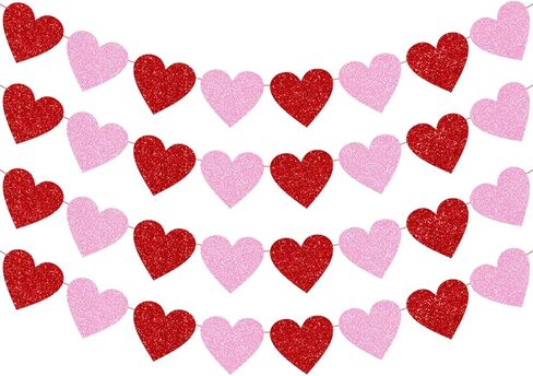 Glitter Red Valentine Banner, 8 Strings Red Shiny Heart Banners Sign for Celebrate Valentine Party Wedding Ceremonies Holiday Party Decorations in Kuwait