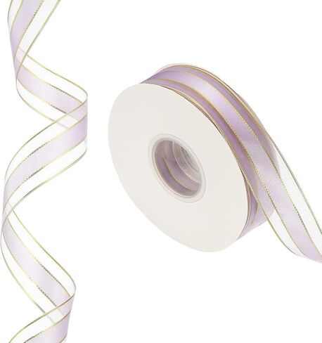 PATIKIL 50 Yards x 1" Organza Chiffon Gold Edge Ribbon, Gold and Purple Candy Satin Striped Sheer Craft Ribbons for Bows Making, Gift Wrapping, Wreath, Birthday Wedding Decoration in Saudi Arabia