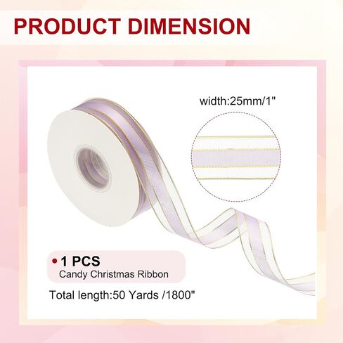 PATIKIL 50 Yards x 1" Organza Chiffon Gold Edge Ribbon, Gold and Purple Candy Satin Striped Sheer Craft Ribbons for Bows Making, Gift Wrapping, Wreath, Birthday Wedding Decoration in Saudi Arabia