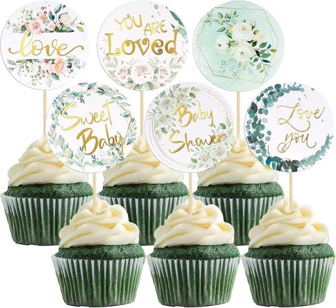 Gyufise 36Pcs Baby Shower Cupcake Toppers Baby Cupcake Toppers Gold Woodland Jungle Safari Theme Cupcakes Decor Gender Reveal Cake Topper Boy Girl Birthday Party Green Leaf Cake Decorations in Saudi Arabia