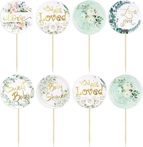 Gyufise 36Pcs Baby Shower Cupcake Toppers Baby Cupcake Toppers Gold Woodland Jungle Safari Theme Cupcakes Decor Gender Reveal Cake Topper Boy Girl Birthday Party Green Leaf Cake Decorations in Saudi Arabia