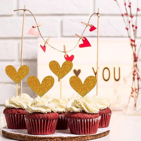 24Pcs Glitter Heart Cupcake Toppers for Valentine's Day Decorations, Mixed Size Heart Valentine's Day Cupcake Toppers for Wedding Bridal Shower Party Decorations (Purple) in Kuwait