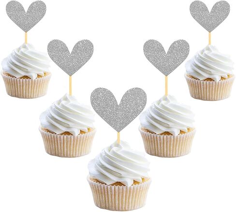 24Pcs Glitter Heart Cupcake Toppers for Valentine's Day Decorations, Mixed Size Heart Valentine's Day Cupcake Toppers for Wedding Bridal Shower Party Decorations (Purple) in Kuwait