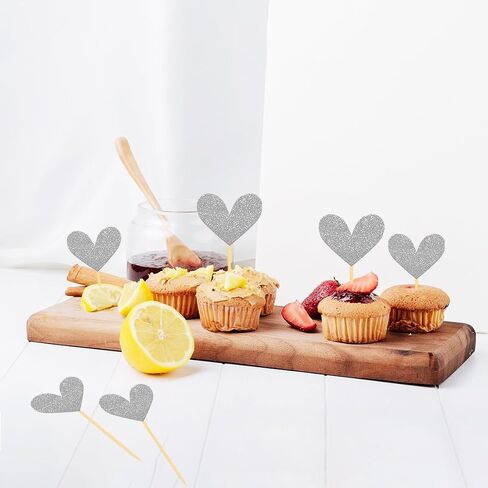 24Pcs Glitter Heart Cupcake Toppers for Valentine's Day Decorations, Mixed Size Heart Valentine's Day Cupcake Toppers for Wedding Bridal Shower Party Decorations (Purple) in Kuwait