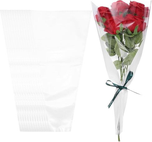PATIKIL Flower Wrapping Bag, Kraft Paper 100 Pack, Transparent Floral Bouquet Packing Sleeves for Wedding Birthday Graduation Anniversary Arrangement Gift, 15.7x9.8x3.1 in Kuwait