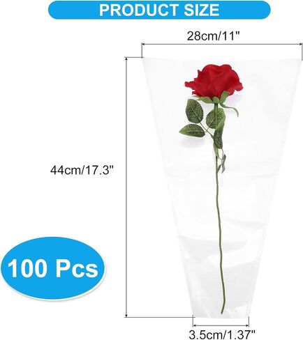 PATIKIL Flower Wrapping Bag, Kraft Paper 100 Pack, Transparent Floral Bouquet Packing Sleeves for Wedding Birthday Graduation Anniversary Arrangement Gift, 15.7x9.8x3.1 in Kuwait