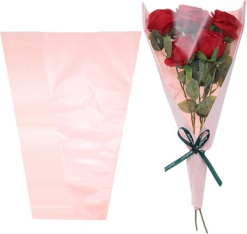 PATIKIL Flower Wrapping Bag, Kraft Paper 100 Pack, Transparent Floral Bouquet Packing Sleeves for Wedding Birthday Graduation Anniversary Arrangement Gift, 15.7x9.8x3.1 in Kuwait