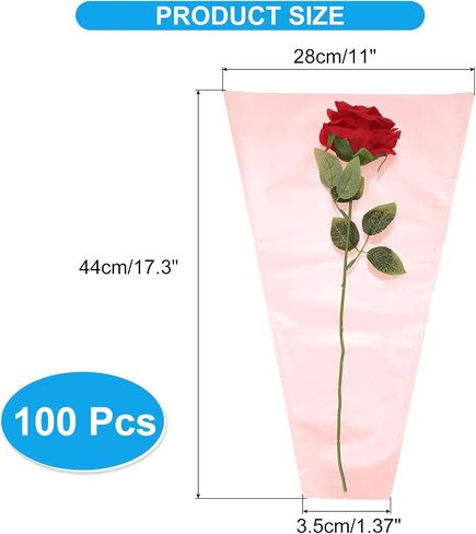 PATIKIL Flower Wrapping Bag, Kraft Paper 100 Pack, Transparent Floral Bouquet Packing Sleeves for Wedding Birthday Graduation Anniversary Arrangement Gift, 15.7x9.8x3.1 in Kuwait