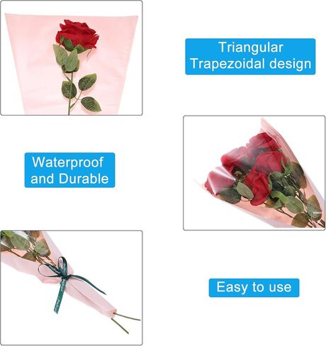 PATIKIL Flower Wrapping Bag, Kraft Paper 100 Pack, Transparent Floral Bouquet Packing Sleeves for Wedding Birthday Graduation Anniversary Arrangement Gift, 15.7x9.8x3.1 in Kuwait