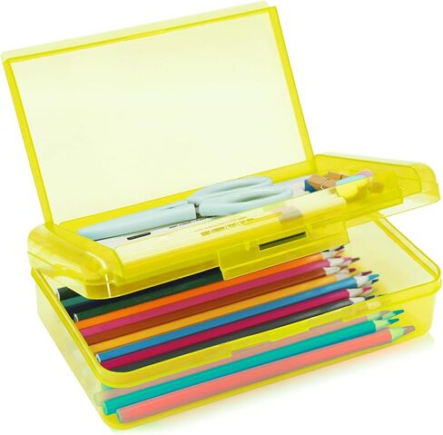1 Pack Double Layer Hard Pencil Cases, Plastic Translucent Pencil Box with Snap-Tight Lid for Pens, Pencils, School, Stylish Office Supplies Storage Organizer Box,Medium-sized (Blue) in Saudi Arabia