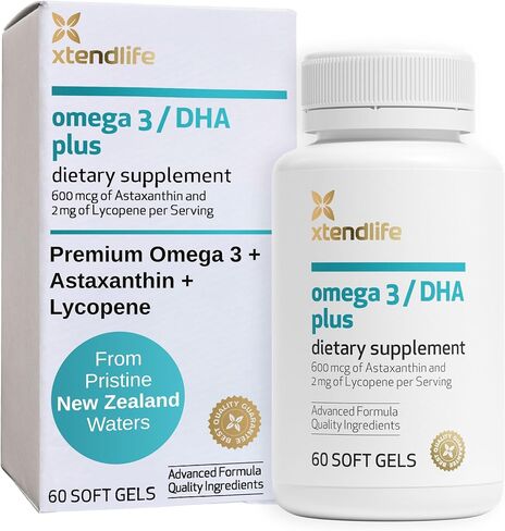 Xtend-Life, Omega 3 QH Premium Fish Oil, Exclusive Formula with Astaxathin and Lycopene Plus CoQ10 Ubiquinol for Optimum Heart Health Support, Men and Women, 60 Gluten Free Soft Gels in Saudi Arabia