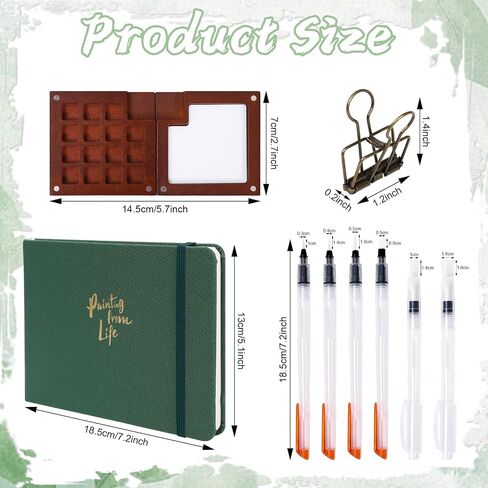 Mini Portable Watercolor Palette Set, Pocket Artist Travel Watercolor Palette Set Wooden Grid Paint Box, Watercolor Paper Pad Sketchbooks Watercolor Brush Pens with Binder Clip for Art Lovers 8 Grid in Saudi Arabia