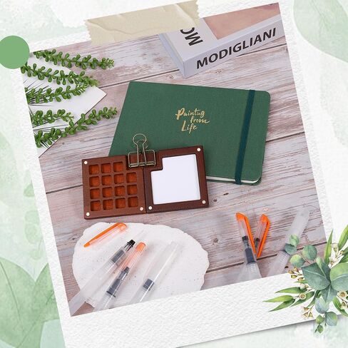 Mini Portable Watercolor Palette Set, Pocket Artist Travel Watercolor Palette Set Wooden Grid Paint Box, Watercolor Paper Pad Sketchbooks Watercolor Brush Pens with Binder Clip for Art Lovers 8 Grid in Saudi Arabia