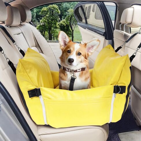 Waterproof Dog Car Seat for Medium Small Dogs Under 60 lbs - Microfibers Versatile Booster Bed Car Seat for Dogs Pet Travel Carrier Bed with Storage Pockets for Home and Auto Orange, 30''x 20''x 16" in Saudi Arabia