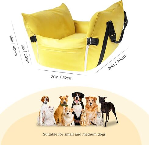 Waterproof Dog Car Seat for Medium Small Dogs Under 60 lbs - Microfibers Versatile Booster Bed Car Seat for Dogs Pet Travel Carrier Bed with Storage Pockets for Home and Auto Orange, 30''x 20''x 16" in Saudi Arabia
