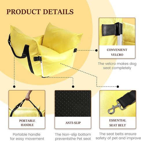 Waterproof Dog Car Seat for Medium Small Dogs Under 60 lbs - Microfibers Versatile Booster Bed Car Seat for Dogs Pet Travel Carrier Bed with Storage Pockets for Home and Auto Orange, 30''x 20''x 16" in Saudi Arabia