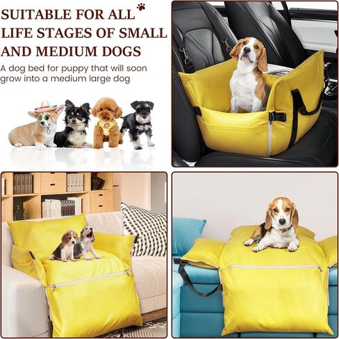 Waterproof Dog Car Seat for Medium Small Dogs Under 60 lbs - Microfibers Versatile Booster Bed Car Seat for Dogs Pet Travel Carrier Bed with Storage Pockets for Home and Auto Orange, 30''x 20''x 16" in Saudi Arabia