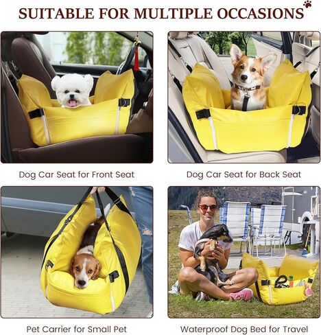 Waterproof Dog Car Seat for Medium Small Dogs Under 60 lbs - Microfibers Versatile Booster Bed Car Seat for Dogs Pet Travel Carrier Bed with Storage Pockets for Home and Auto Orange, 30''x 20''x 16" in Saudi Arabia