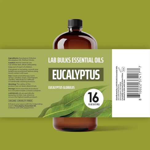 زجاجة زيت الأوكالبتوس العطري من Lab Bulks سعة 16 أونصة، للناشرين والرعاية المنزلية والشموع والعلاج العطري ورذاذ زيت الأوكالبتوس - عبوة واحدة in Saudi Arabia