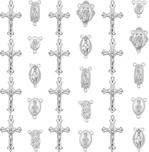 84Pcs/42Sets Alloy Rosary Cross and Center Medal Charms Jesus Our Lady Link Connector Pendant For Diy Rosary Making Kit Supplies in Saudi Arabia