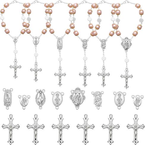 84Pcs/42Sets Alloy Rosary Cross and Center Medal Charms Jesus Our Lady Link Connector Pendant For Diy Rosary Making Kit Supplies in Saudi Arabia