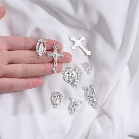 84Pcs/42Sets Alloy Rosary Cross and Center Medal Charms Jesus Our Lady Link Connector Pendant For Diy Rosary Making Kit Supplies in Saudi Arabia