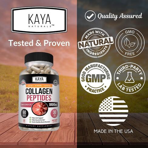Kaya Naturals Collagen Complex, 180 Count Capsules for Anti-Aging, Hair, Skin, Nails and Joints, Types I, II, III, V & X Collagen Protein Blend (180 Capsules) in Saudi Arabia