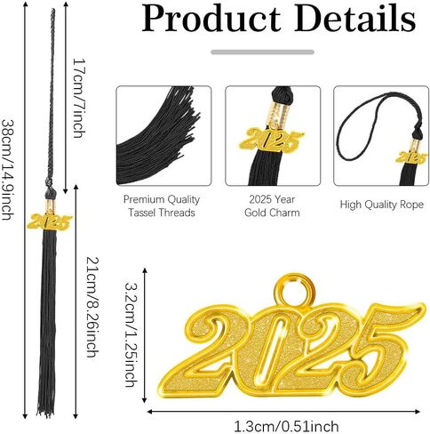 Black with White 2025 Tassel with 2025 Graduation Tassel for Graduation Cap 2025 Tassel Charms for Graduation Cap in Kuwait