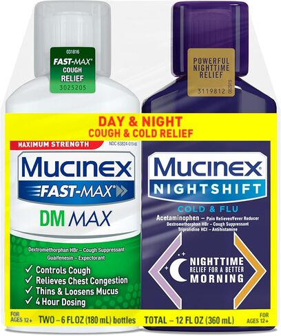 Mucinex Nightshift Cold & Flu Liquid That Relieves Fever/Sneezing/Sore Throat/Runny Nose and Cough, 6 Fl Oz (Pack of 1) in Saudi Arabia