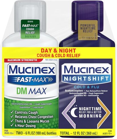 Mucinex Nightshift Cold & Flu Liquid That Relieves Fever/Sneezing/Sore Throat/Runny Nose and Cough, 6 Fl Oz (Pack of 1) in Saudi Arabia