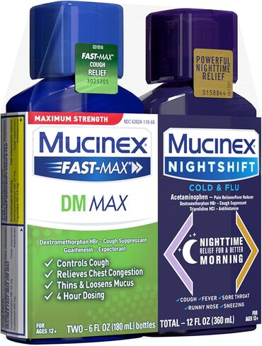 Mucinex Nightshift Cold & Flu Liquid That Relieves Fever/Sneezing/Sore Throat/Runny Nose and Cough, 6 Fl Oz (Pack of 1) in Saudi Arabia