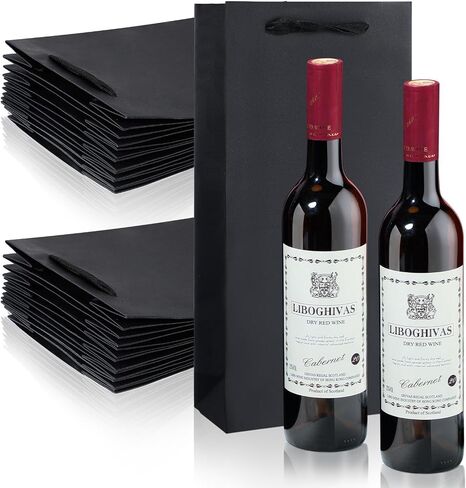Yeaqee 50 Pack Wine Bags for Wine Double Bottles Gifts Carriers 6.6x3.6x13.8 Craft Bottle Bags Bulk with Handles Reusable Paper Tumbler Carriers, Liquor Christmas Gift Pocket with Handle(Brown) in Saudi Arabia