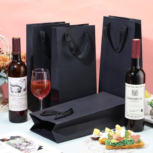 Yeaqee 50 Pack Wine Bags for Wine Double Bottles Gifts Carriers 6.6x3.6x13.8 Craft Bottle Bags Bulk with Handles Reusable Paper Tumbler Carriers, Liquor Christmas Gift Pocket with Handle(Brown) in Saudi Arabia