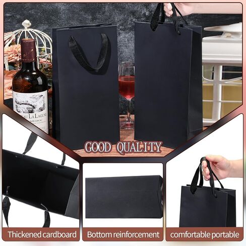 Yeaqee 50 Pack Wine Bags for Wine Double Bottles Gifts Carriers 6.6x3.6x13.8 Craft Bottle Bags Bulk with Handles Reusable Paper Tumbler Carriers, Liquor Christmas Gift Pocket with Handle(Brown) in Saudi Arabia