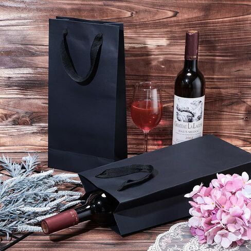 Yeaqee 50 Pack Wine Bags for Wine Double Bottles Gifts Carriers 6.6x3.6x13.8 Craft Bottle Bags Bulk with Handles Reusable Paper Tumbler Carriers, Liquor Christmas Gift Pocket with Handle(Brown) in Saudi Arabia