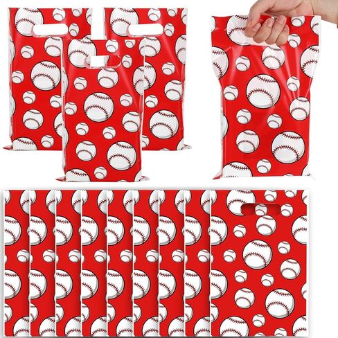 Whaline 72Pcs Baseball Party Favor Bags Red White Ball Treat Bags Plastic Goodie Candy Bags for Kids Birthday Sport Event Party Gift Wrapping Supplies in Saudi Arabia
